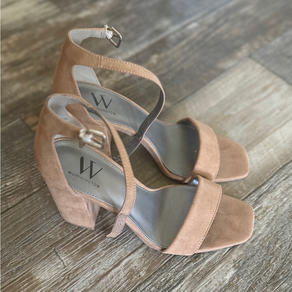 Nude heels sturdy with a heel. Great shape worn once. I just dont wear heels.